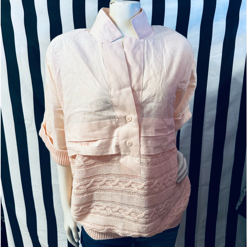 Side Effects 80s Vintage Cotton Knit / Linen Shoulder Pad Cardigan - NEW